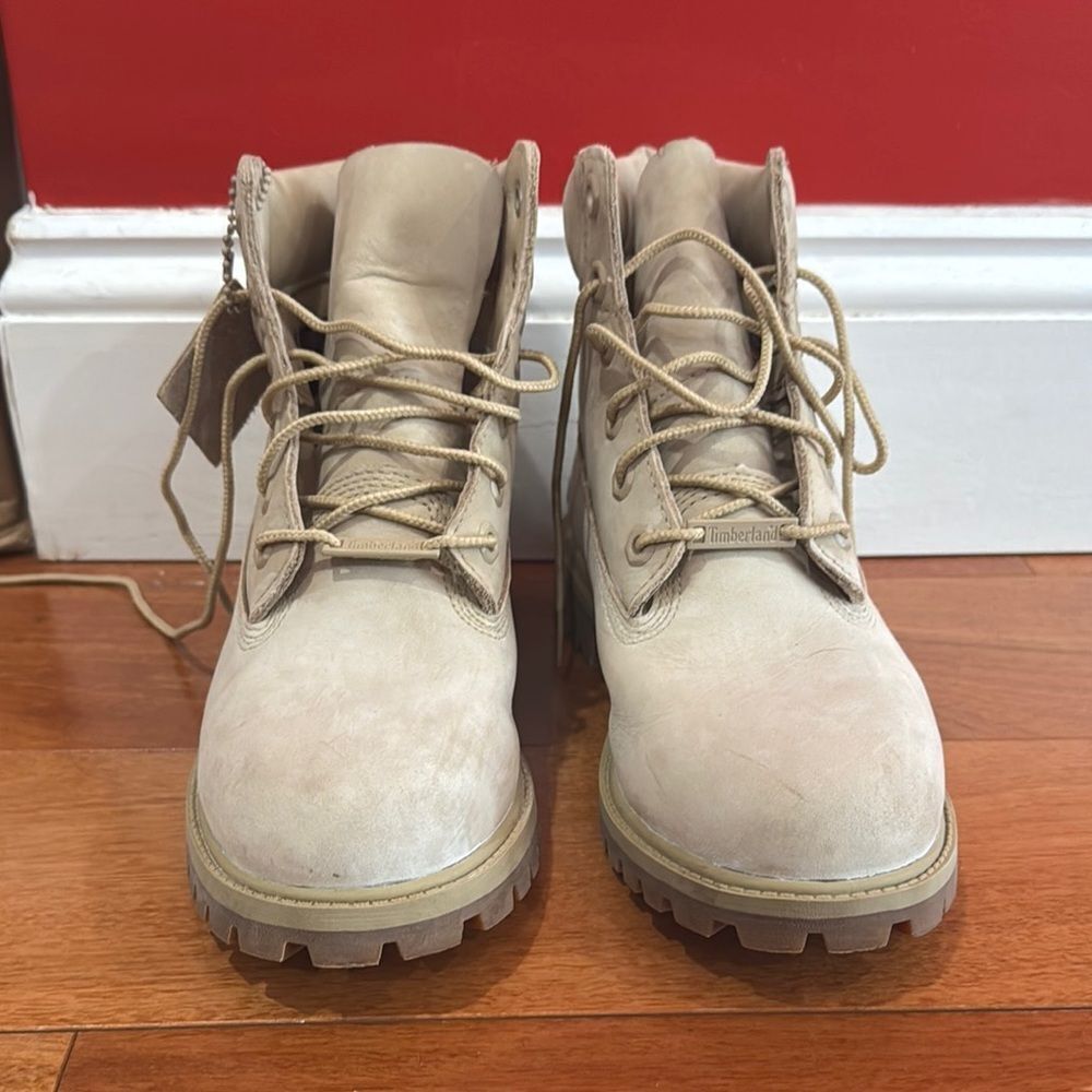 Timberland ReBOTL Off-White Tan Leather Lace-Up Waterproof Work Boots 5.5‎ Men’s